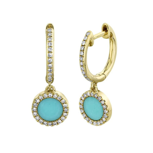 Shy Creation Jewelry - Kate 14K Yellow Gold Diamond & Composite Turquoise Earring | Manfredi Jewels