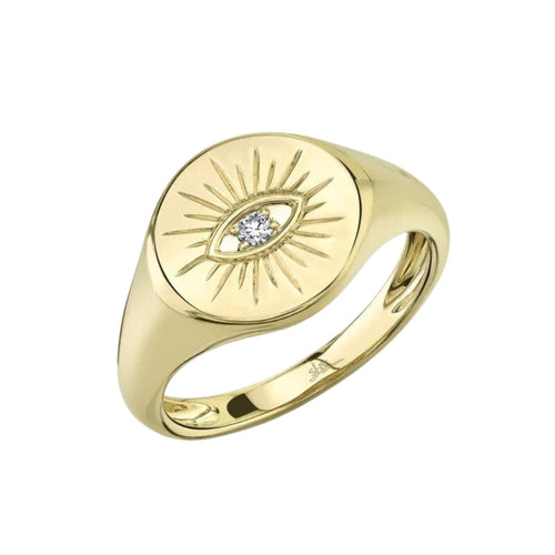 Shy Creation Jewelry - Kate 14K Yellow Gold Diamond Eye Signet Ring | Manfredi Jewels