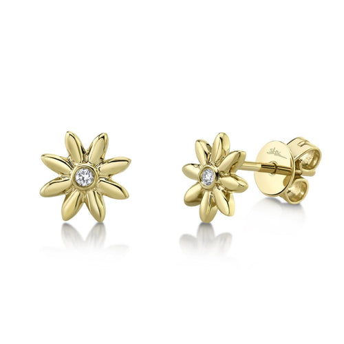 Shy Creation Jewelry - Kate 14K Yellow Gold Diamond Flower Studs Earrings | Manfredi Jewels