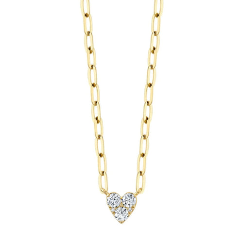 Shy Creation Jewelry - Kate 14K Yellow Gold Diamond Heart Paper Clip Link Necklace | Manfredi Jewels