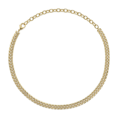 Shy Creation Jewelry - Kate 14K Yellow Gold Diamond Laurel Wreath Necklace | Manfredi Jewels