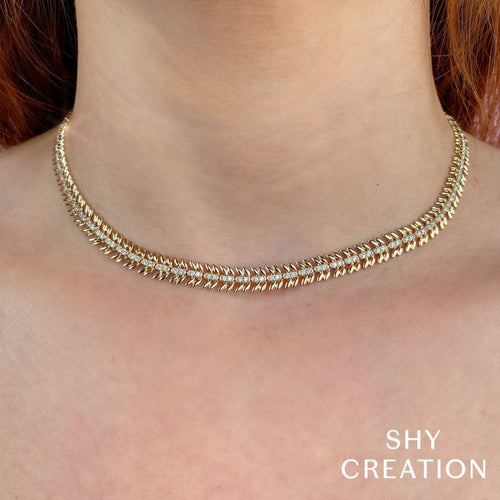 Shy Creation Jewelry - Kate 14K Yellow Gold Diamond Laurel Wreath Necklace | Manfredi Jewels