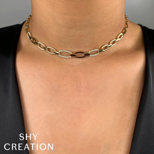 Shy Creation Jewelry - Kate 14K Yellow Gold Diamond Link Necklace | Manfredi Jewels