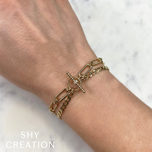 Shy Creation Jewelry - Kate 14K Yellow Gold Diamond Paper Clip Link Bracelet | Manfredi Jewels