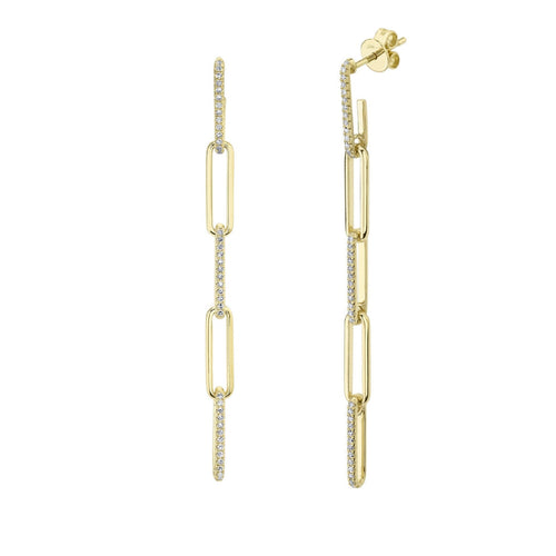 Shy Creation Jewelry - Kate 14K Yellow Gold Diamond Paper Clip Link Earrings | Manfredi Jewels