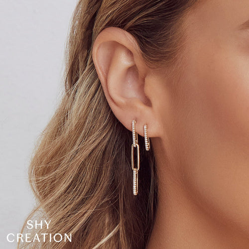 Shy Creation Jewelry - Kate 14K Yellow Gold Diamond Paper Clip Link Earrings | Manfredi Jewels