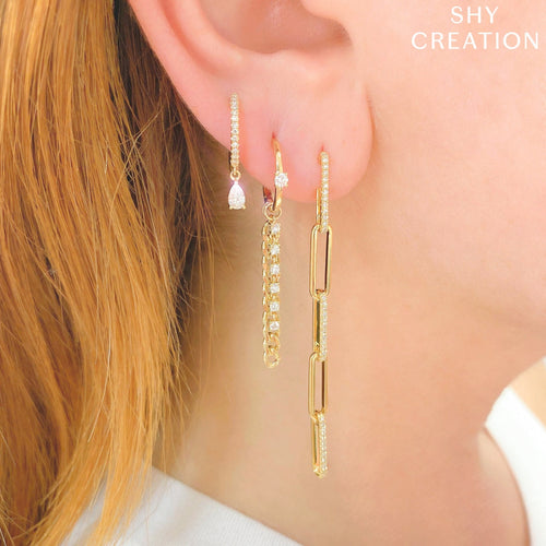 Shy Creation Jewelry - Kate 14K Yellow Gold Diamond Paper Clip Link Earrings | Manfredi Jewels