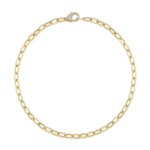 Shy Creation Jewelry - Kate 14K Yellow Gold Diamond Paper Clip Link Necklace | Manfredi Jewels