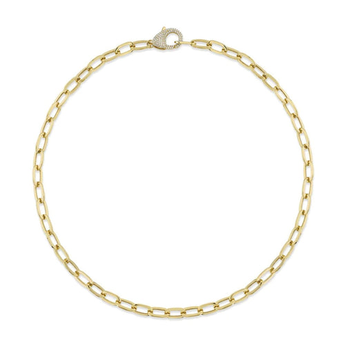 Shy Creation Jewelry - Kate 14K Yellow Gold Diamond Paper Clip Link Necklace | Manfredi Jewels