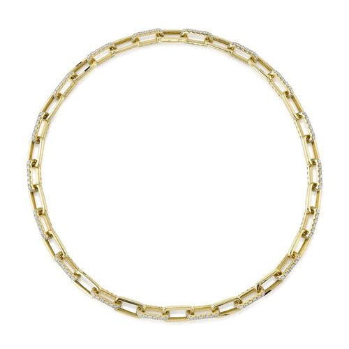 Shy Creation Jewelry - Kate 14K Yellow Gold Diamond Paperclip Link Necklace | Manfredi Jewels