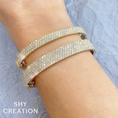 Shy Creation Jewelry - Kate 14K Yellow Gold Diamond Pave Bangle Bracelet | Manfredi Jewels