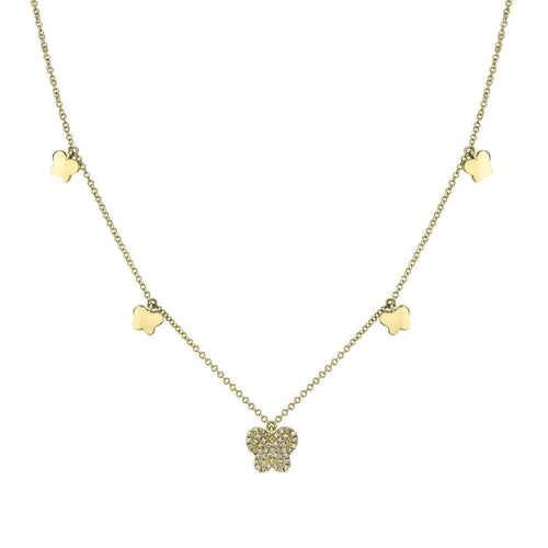 Shy Creation Jewelry - Kate 14K Yellow Gold Diamond Pave Butterfly Necklace | Manfredi Jewels
