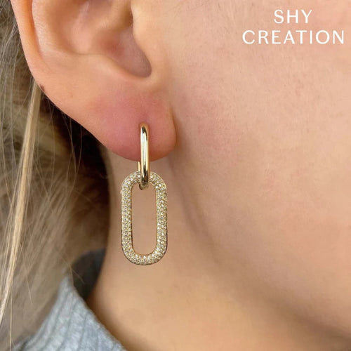 Shy Creation Jewelry - Kate 14K Yellow Gold Diamond Pave Earrings | Manfredi Jewels