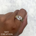 Shy Creation Jewelry - Kate 14K Yellow Gold Diamond Pave Link Ring | Manfredi Jewels