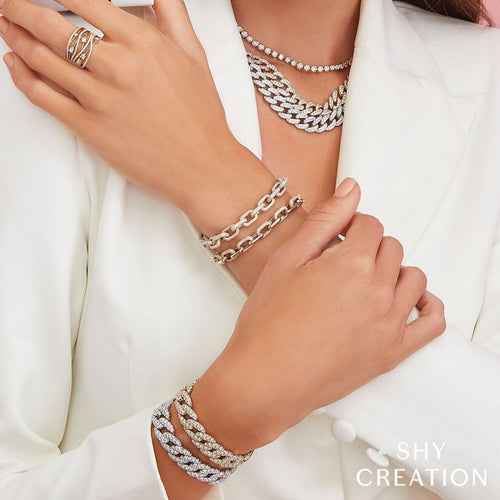 Shy Creation Jewelry - Kate 14K Yellow Gold Diamond Pave Paper Clip Link Bracelet | Manfredi Jewels