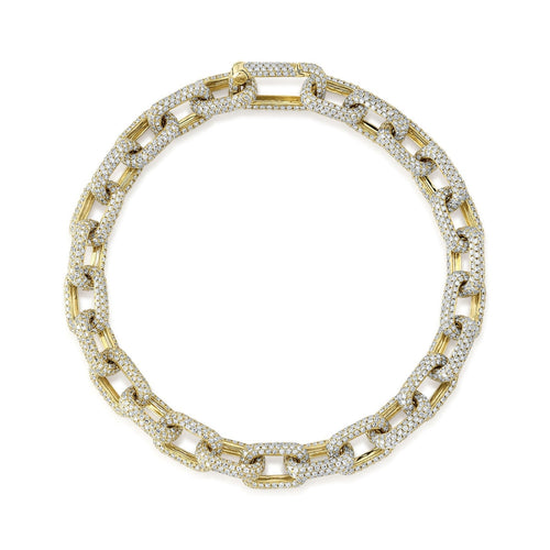 Shy Creation Jewelry - Kate 14K Yellow Gold Diamond Pave Paper Clip Link Bracelet | Manfredi Jewels