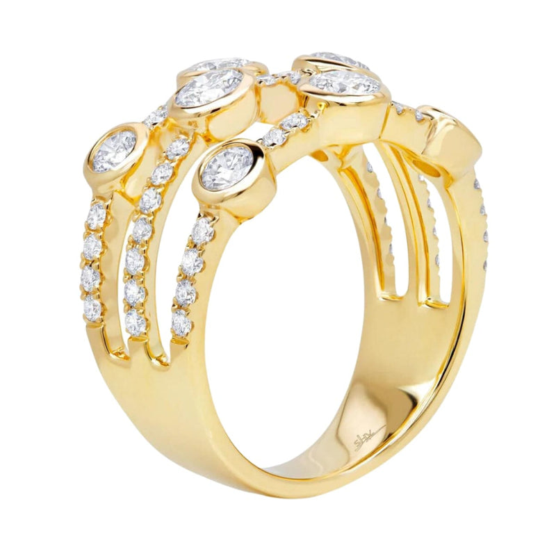 Shy Creation Jewelry - Kate 14K Yellow Gold 1.58 ct 3 Row Round Cut Diamond Ring | Manfredi Jewels