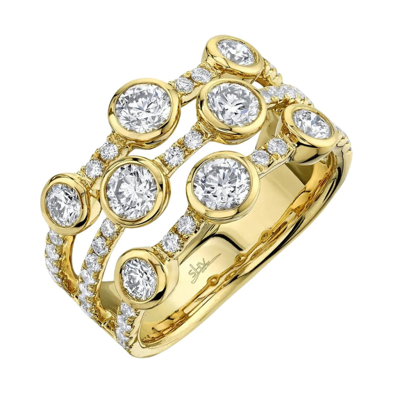 Shy Creation Jewelry - Kate 14K Yellow Gold 1.58 ct 3 Row Round Cut Diamond Ring | Manfredi Jewels