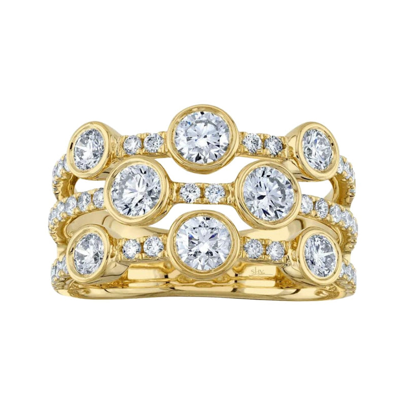 Shy Creation Jewelry - Kate 14K Yellow Gold 1.58 ct 3 Row Round Cut Diamond Ring | Manfredi Jewels