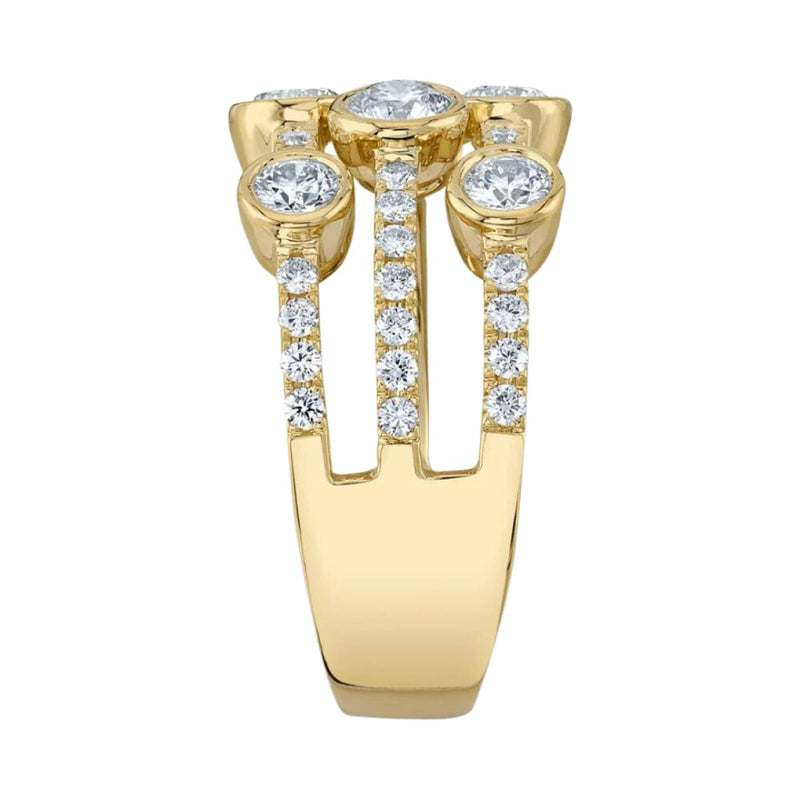 Shy Creation Jewelry - Kate 14K Yellow Gold 1.58 ct 3 Row Round Cut Diamond Ring | Manfredi Jewels