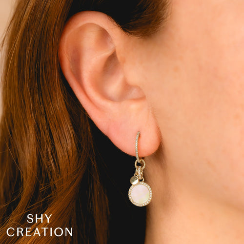 Shy Creation Jewelry - Kate 14K Yellow Gold Mother of Pearl & Diamond Circle Hoop Drop Earrings | Manfredi Jewels