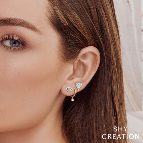 Shy Creation Jewelry - Kate 14K Yellow Gold Turquoise & Diamond Heart Stud Earrings | Manfredi Jewels