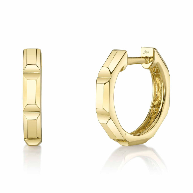 Shy Creation Jewelry - Octagon 14K Yellow Gold Geo Gut Huggies Hoop Earrings | Manfredi Jewels