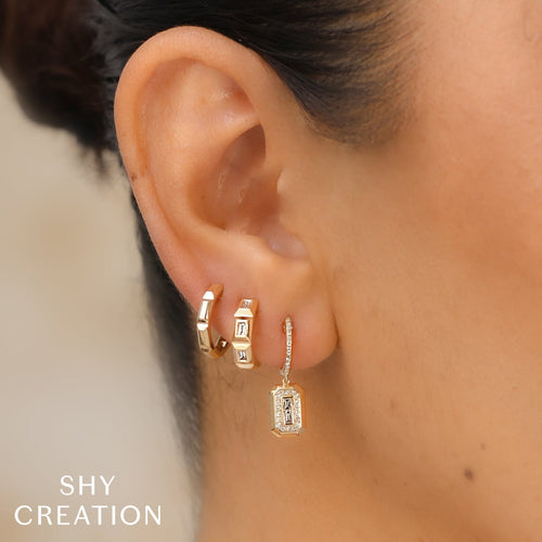 Shy Creation Jewelry - Octagon 14K Yellow Gold Geo Gut Huggies Hoop Earrings | Manfredi Jewels