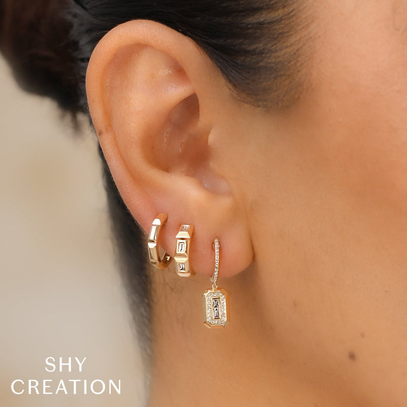 Shy Creation Jewelry - Octagon 14K Yellow Gold Geo Gut Huggies Hoop Earrings | Manfredi Jewels