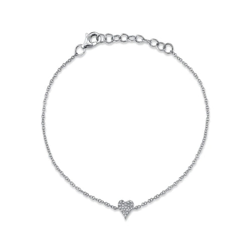 Shy Creation Jewelry - Pave Heart 14Kt White Gold 0.05Ct Bracelet | Manfredi Jewels