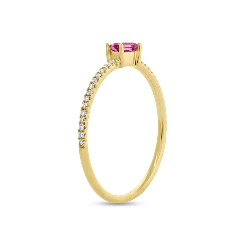 Shy Creation Jewelry - Pink Sapphire 14K Yellow Gold 0.08Ct Diamond & 0.17Ct Ring | Manfredi Jewels