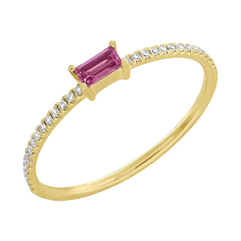 Pink Sapphire 14K Yellow Gold 0.08Ct Diamond & 0.17Ct Ring