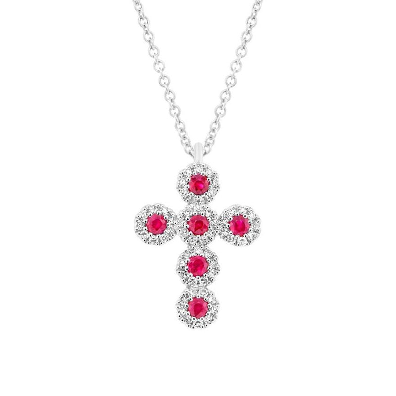 Shy Creation Jewelry - Ruby 14K White Gold 0.12Ct Diamond & 0.14Ct Cross Necklace | Manfredi Jewels