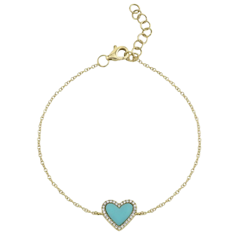 Shy Creation Jewelry - Turquoise 0.09Ct Diamond & 0.60Ct Composite 14K Yellow Gold Heart Bracelet | Manfredi Jewels