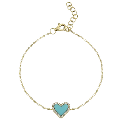 Turquoise 0.09Ct Diamond & 0.60Ct Composite 14K Yellow Gold Heart Bracelet