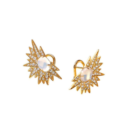 Syna Jewelry - 18K Yellow Gold Cosmic Moon Quartz Earrings | Manfredi Jewels