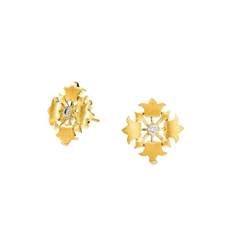 18K Yellow Gold Jardin Satin Flower Studs