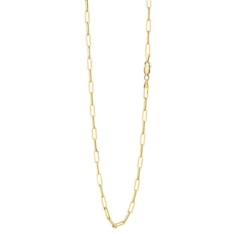 Chain 18K Yellow Gold Medium Solid Paper Clip Link Necklace