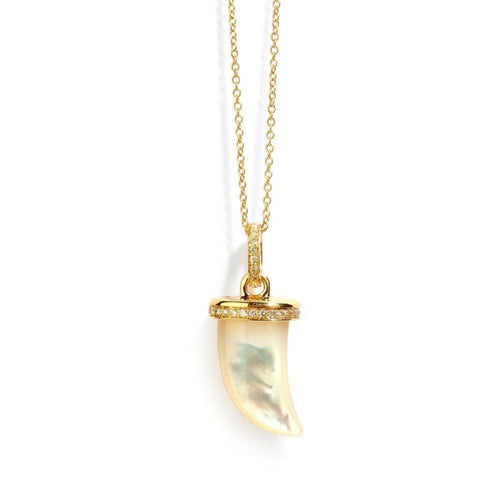 Syna Jewelry - 18KT Yellow Gold Mother of Pearl and Diamond Tiger’s Claw Pendant | Manfredi Jewels