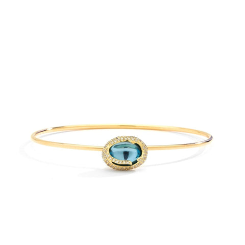 Blue Topaz Cobblestone 18Kt Yellow Gold Bangle Bracelet