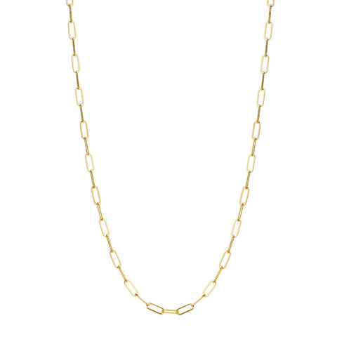 Chain 18K Yellow Gold Solid Thin Paper Clip Necklace