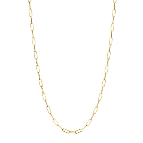 Chain 18K Yellow Gold Solid Thin Paper Clip Necklace