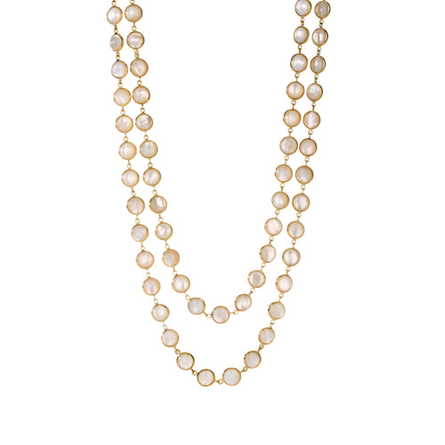 Syna Jewelry - Chakra 18K Yellow Gold Labradorite Mother of Pearl Long Necklace Necklace | Manfredi Jewels