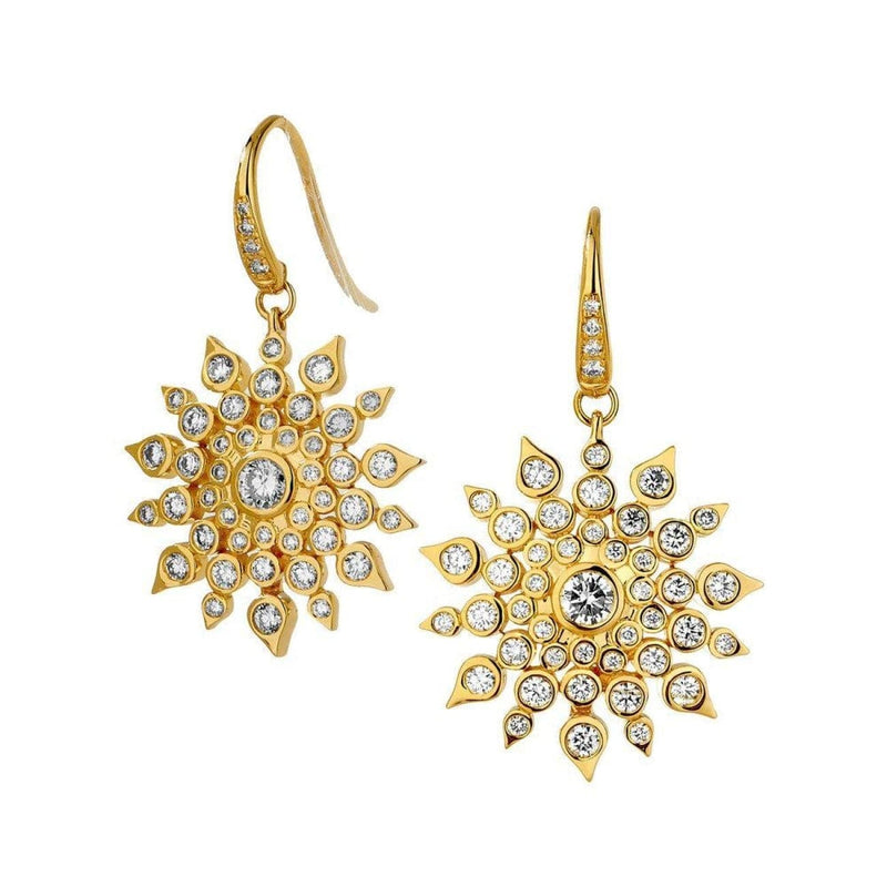 Syna Jewelry - Champagne Diamond Starburst 18Kt Yellow Gold Earrings | Manfredi Jewels
