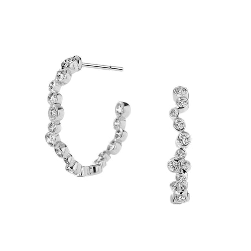 Syna Jewelry - Cosmic 18k White Gold Diamond Cluster Oval Hoops Earrings | Manfredi Jewels