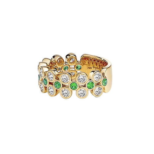 Syna Jewelry - Cosmic 18K Yellow Gold Emeralds & Diamond Band Ring | Manfredi Jewels