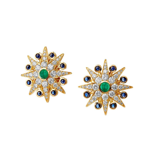 Syna Jewelry - Cosmic 18K Yellow Gold Gemstone Starburst Diamond Earrings | Manfredi Jewels