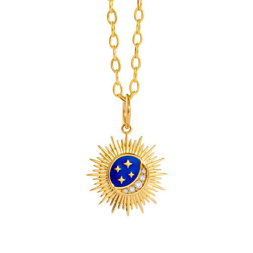 Syna Jewelry - Cosmic 18K Yellow Gold Large Moon & Stars Pendant | Manfredi Jewels