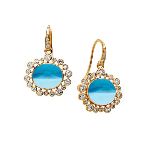 Syna Jewelry - Cosmic 18K Yellow Gold Oval Gemstone Cluster Diamond Earrings | Manfredi Jewels