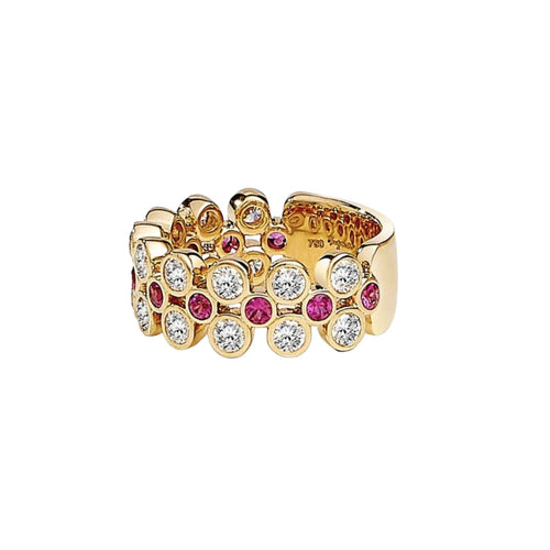 Syna Jewelry - Cosmic 18K Yellow Gold Rubies & Diamond Band Ring | Manfredi Jewels